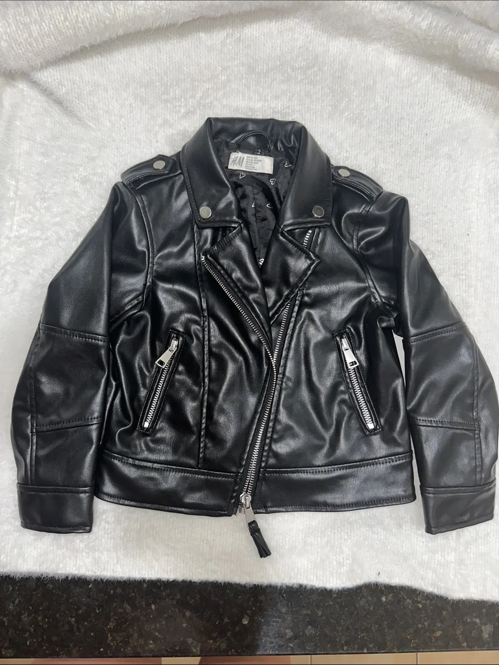 H&M Black Faux Leather Bomber-Style Biker Jacket